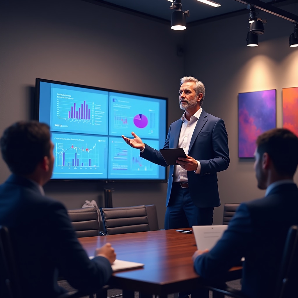 Präsentation von Unternehmenskennzahlen auf großem Bildschirm